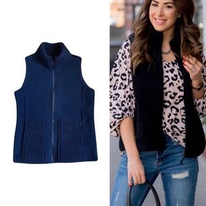 Black Sherpa Full Zip Vest